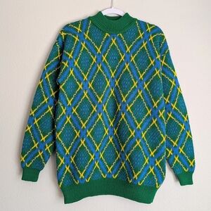 Vintage Handmade Sweater Multi Color Diamond Geometric Men's Women's Size Medium
